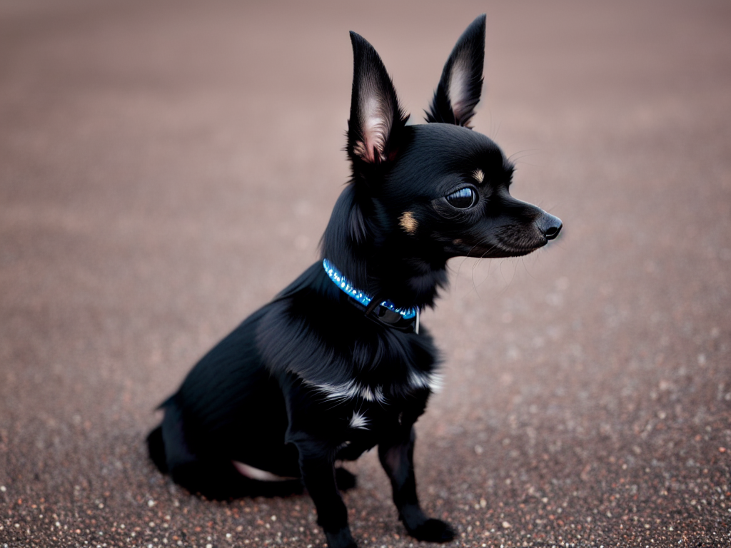 A Black Chihuahua showing off its sleek and glossy coat under the sun representing the breeds beautiful physical traits