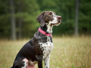 A German Shorthaired Pointer in a hunting pose