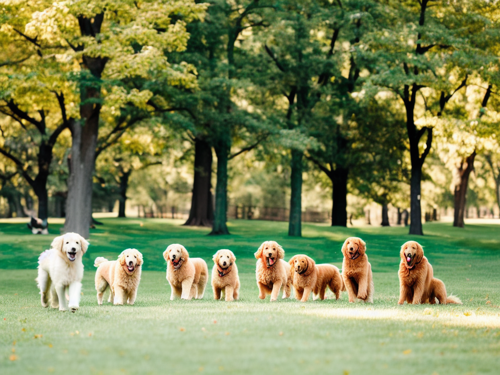 A Golden Retriever in a dog park socializing