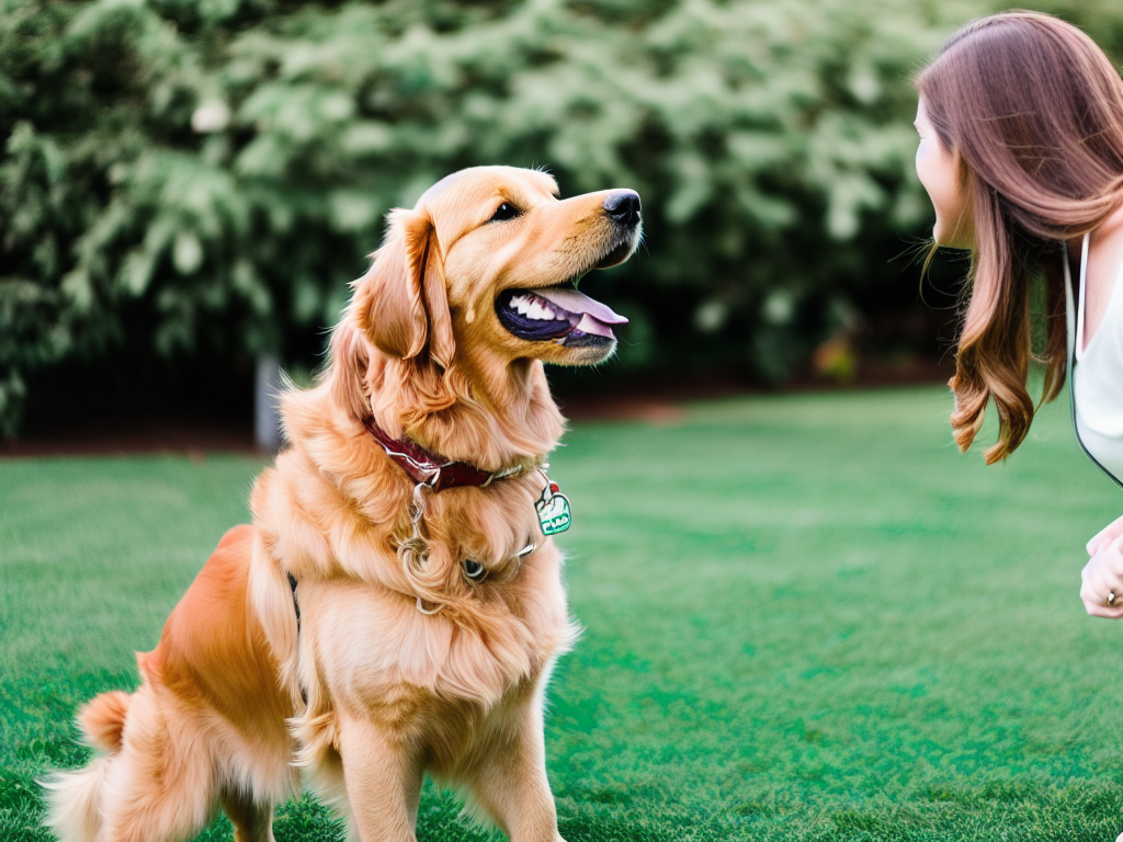 A golden retriever happily greeting a new person