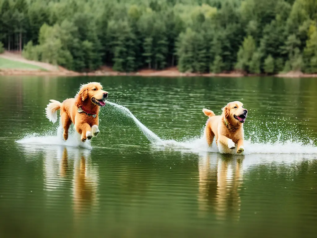 A golden retriever joyfully fetching a frisbee