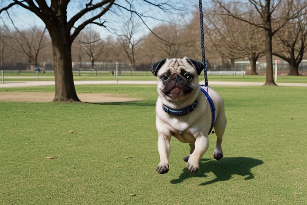 A pug engaging in moderate exercise