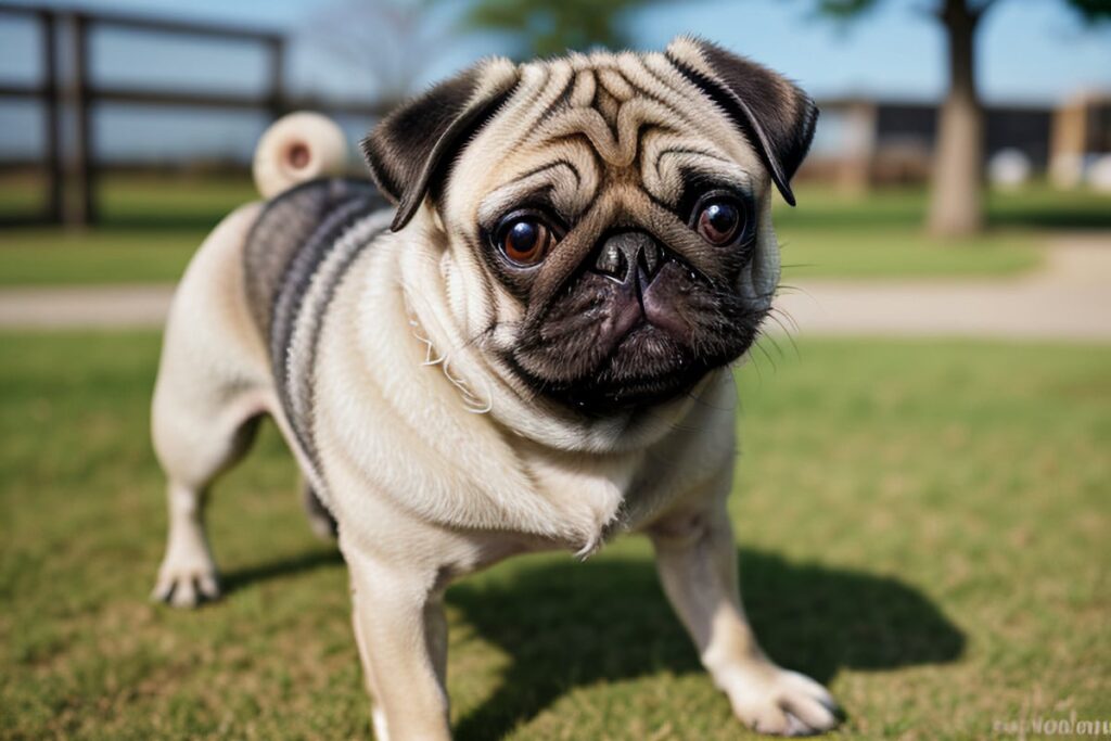 A pug puppy with distinctive wrinkles