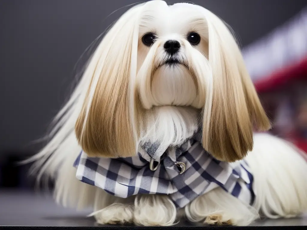 A stylish photo of a Maltese dog sporting a fashionable haircut