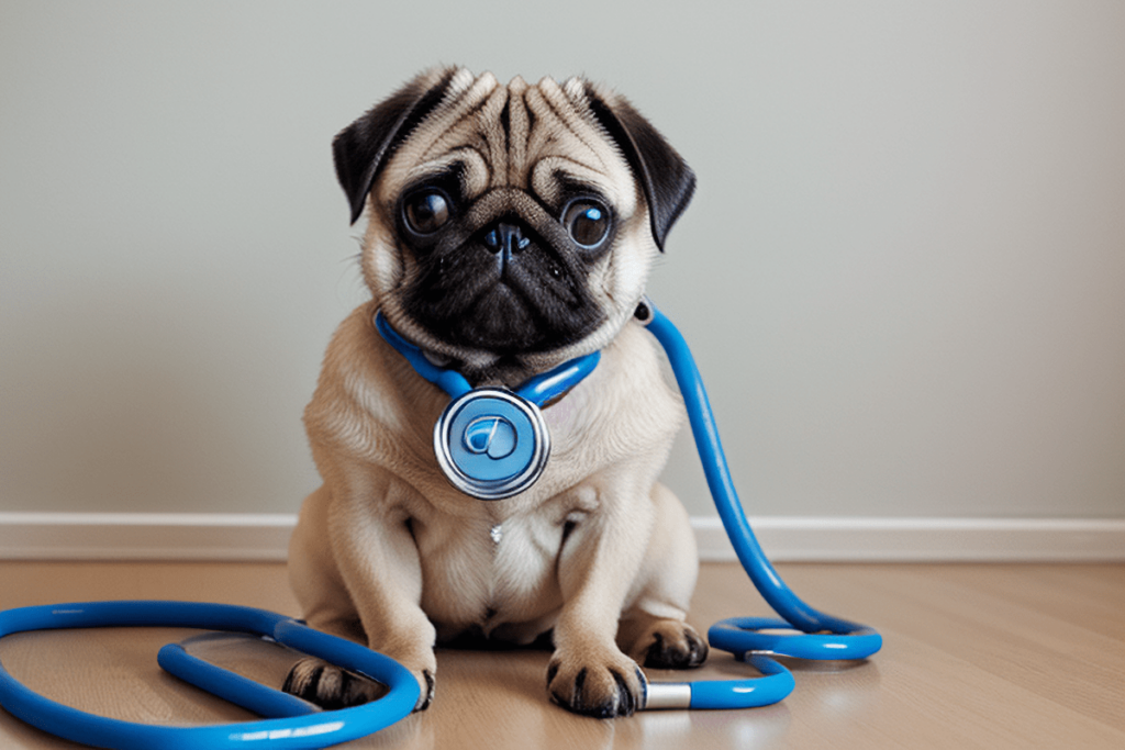 An adorable pug with a stethoscope around its neck