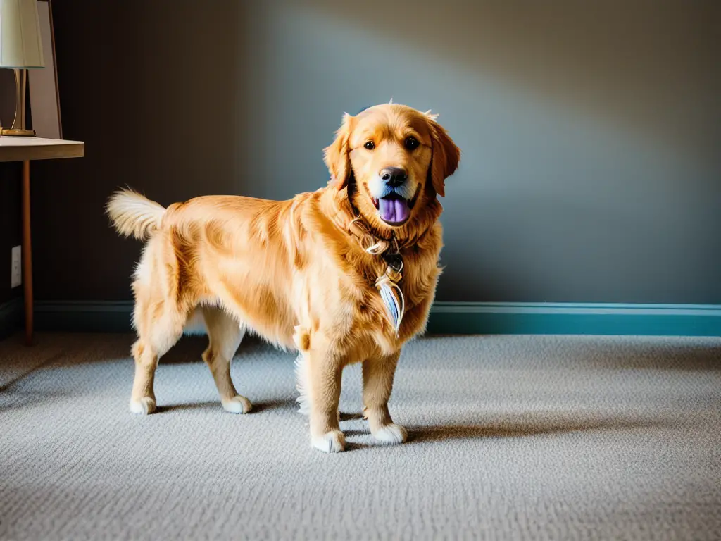 An anxious Golden Retriever chewing on furniture a symptom of high energy levels