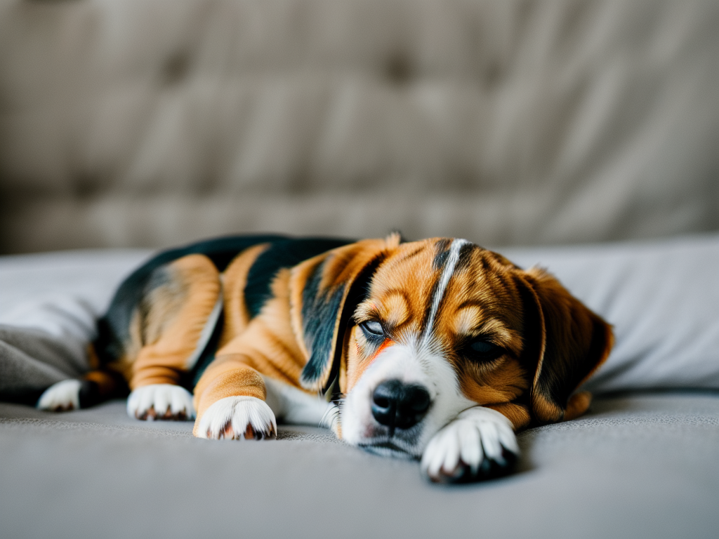 Beagle Puppy Sleeping on its bed
