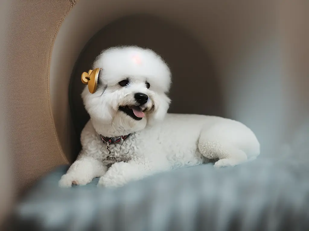 Bichon Frise enjoying a nap in a cozy corner