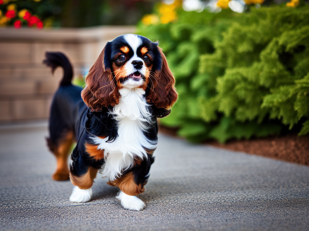 Black and Tan Cavalier King Charles Spaniel Playing in the Backyard