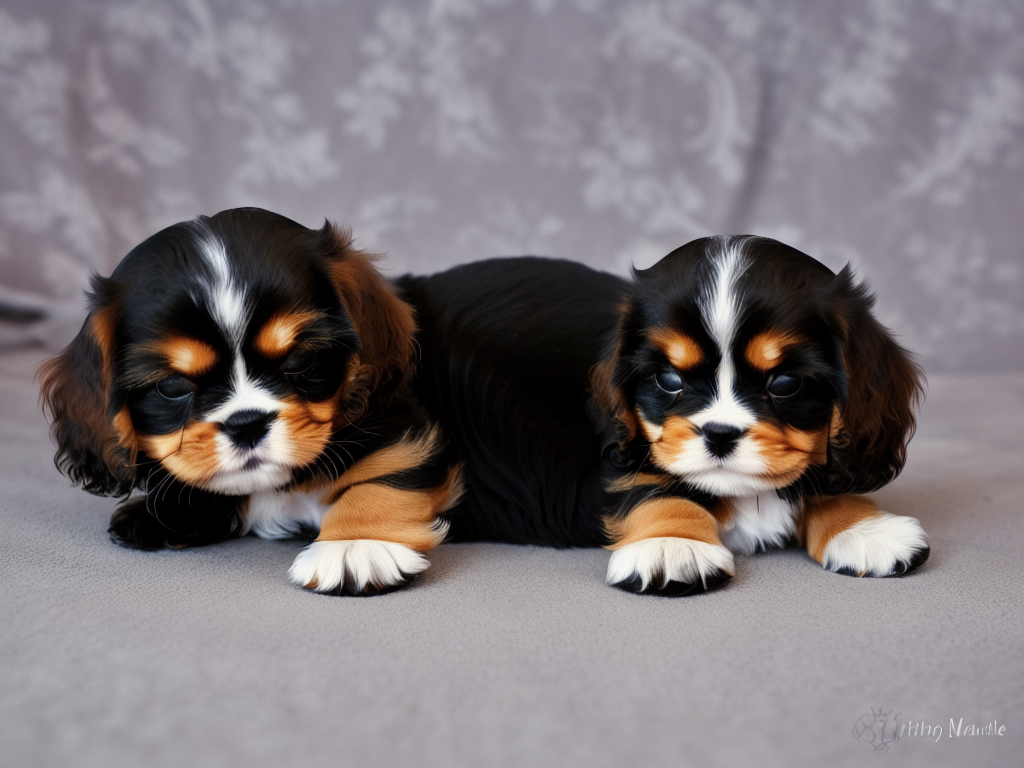 Black and Tan Cavalier King Charles Spaniel Puppy sleeping on its bed