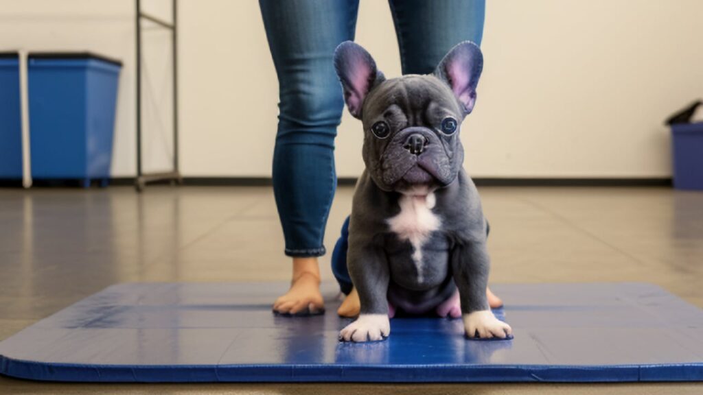 Blue French Bulldog at training class