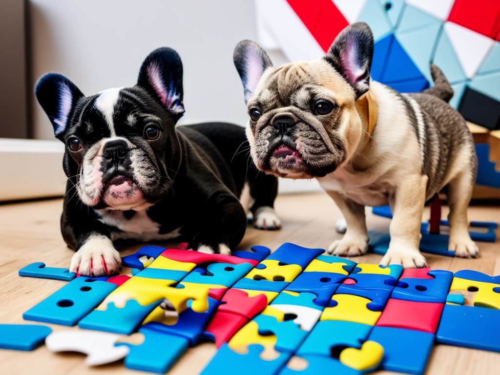 French bulldog playing with a puzzle