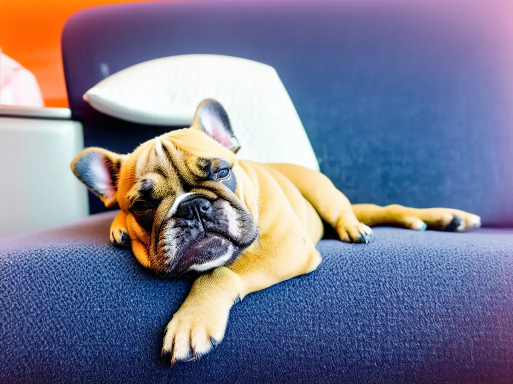 French bulldog puppy sleeping on the coach