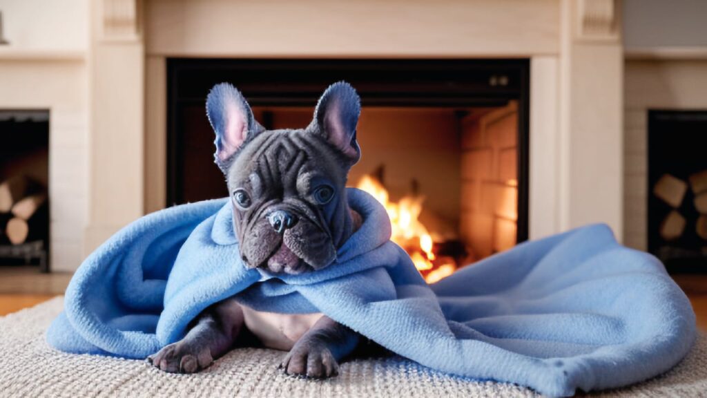 Frenchie Curled Next to the Fire