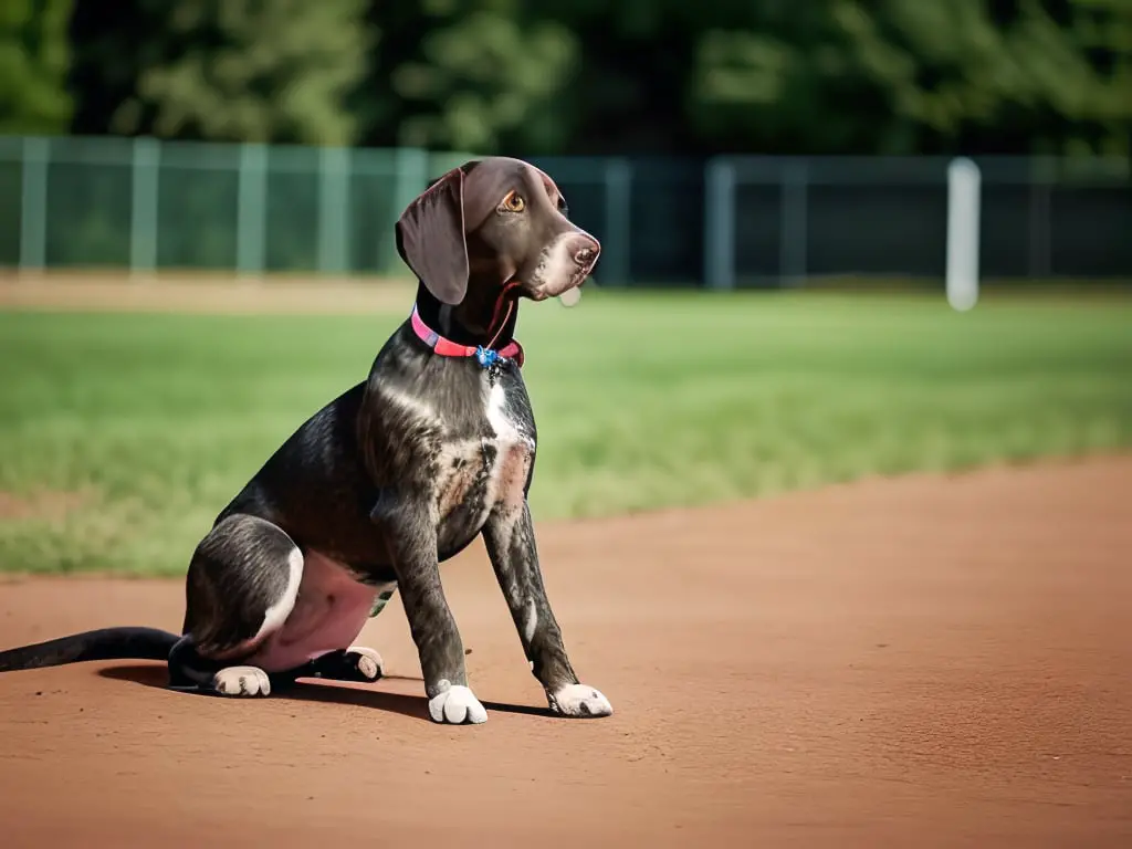 GSP Puppy Sitting in the park