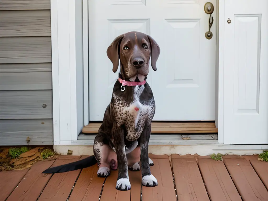 German Shorthaired Pointer Puppy Sitting onthe Porch