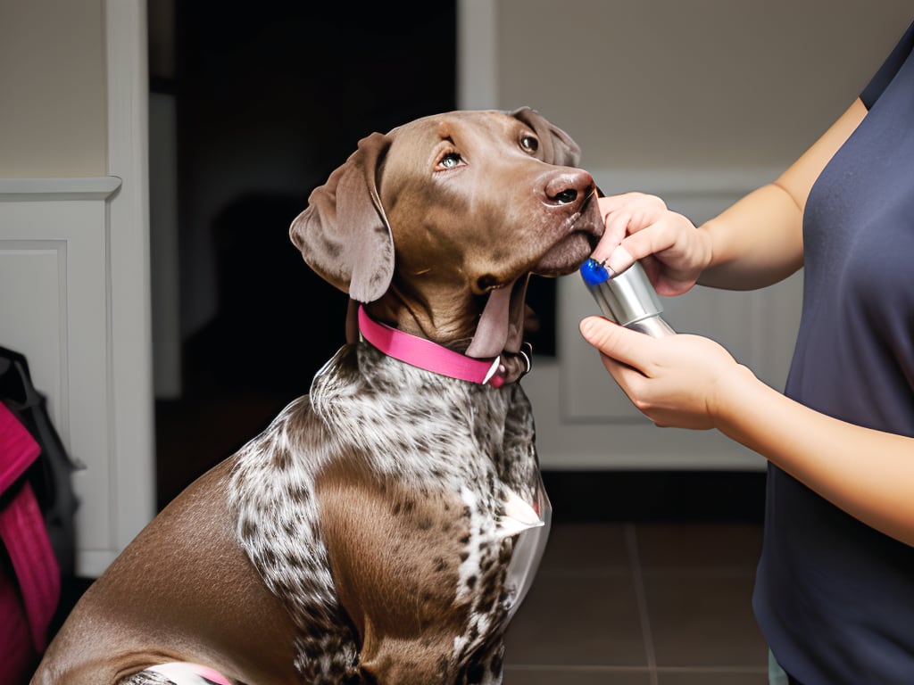 German Shorthaired Pointer getting groomed