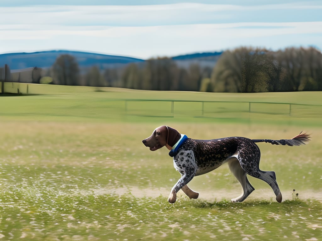 German Shorthaired Pointer playing fetch in an open field