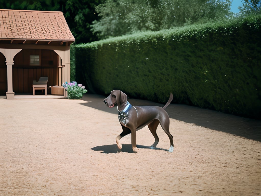 German Shorthaired Pointer playing in a spacious yard 
