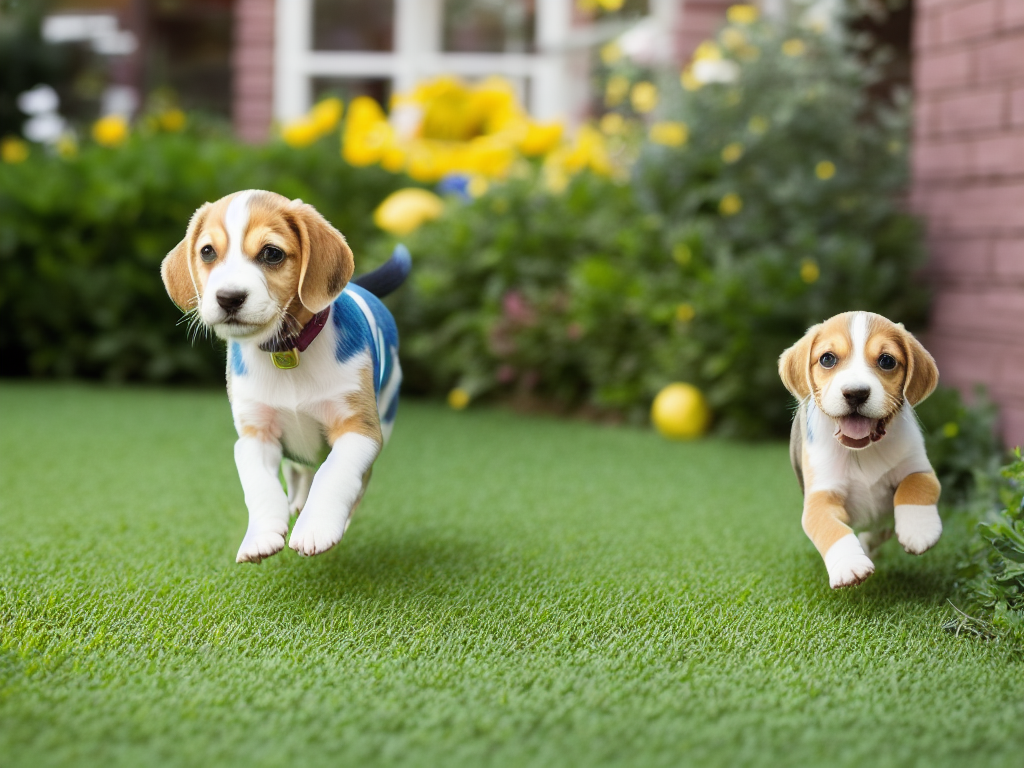Lemon Beagle Puppy Running in the Back yard