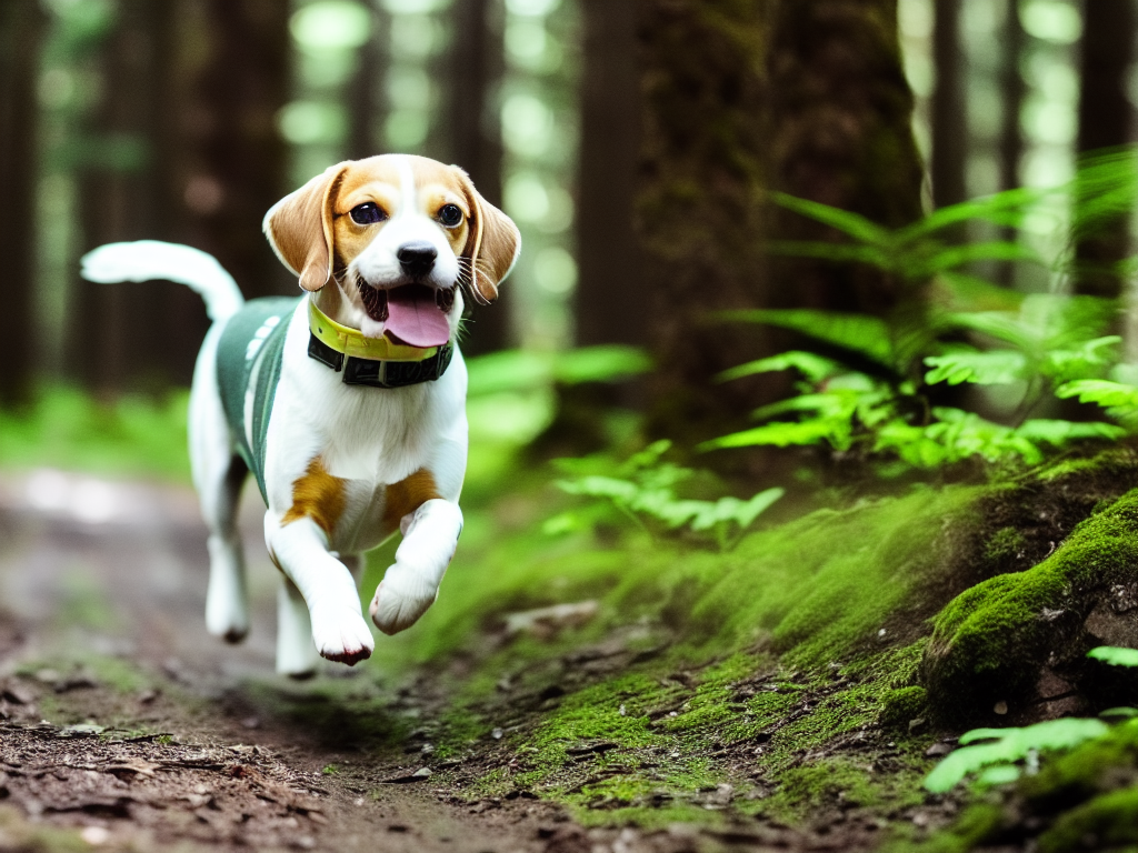 Lemon Beagle Running in the Forest