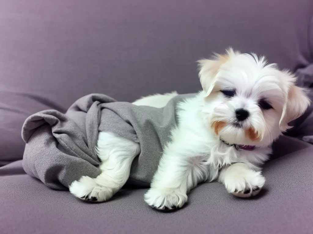 Maltese puppy peacefully sleeping