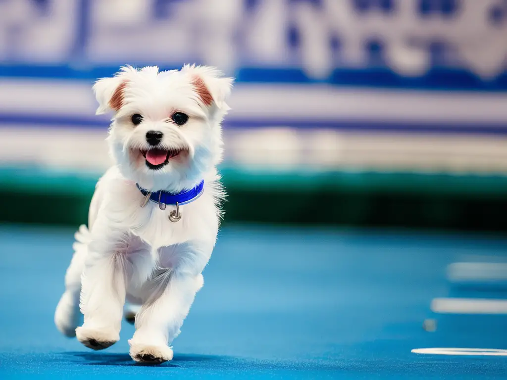 Maltese puppy responding to basic training commands