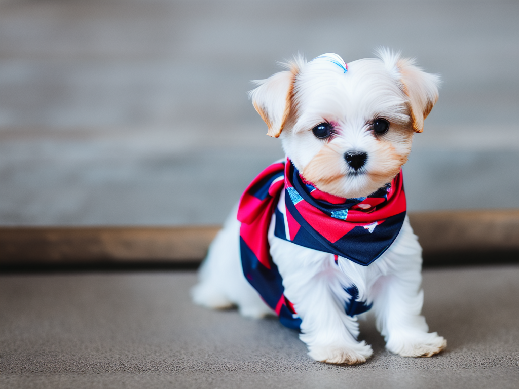 Maltese puppy sporting a trendy bandana