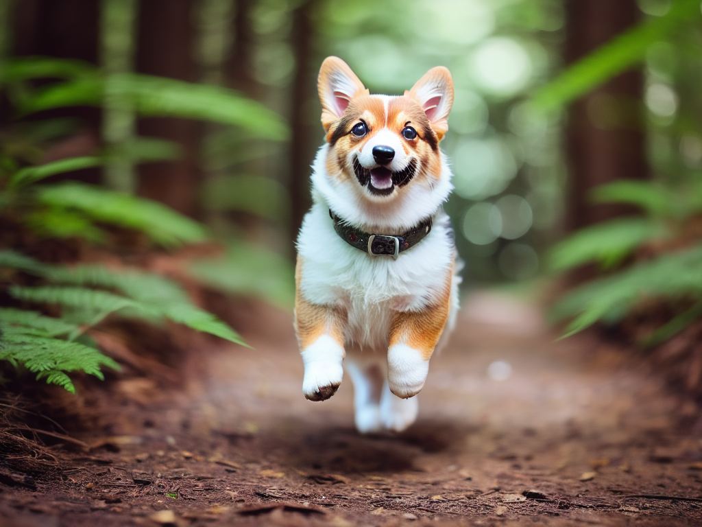 Pembroke Welsh Corgi Puppy Running in the forest