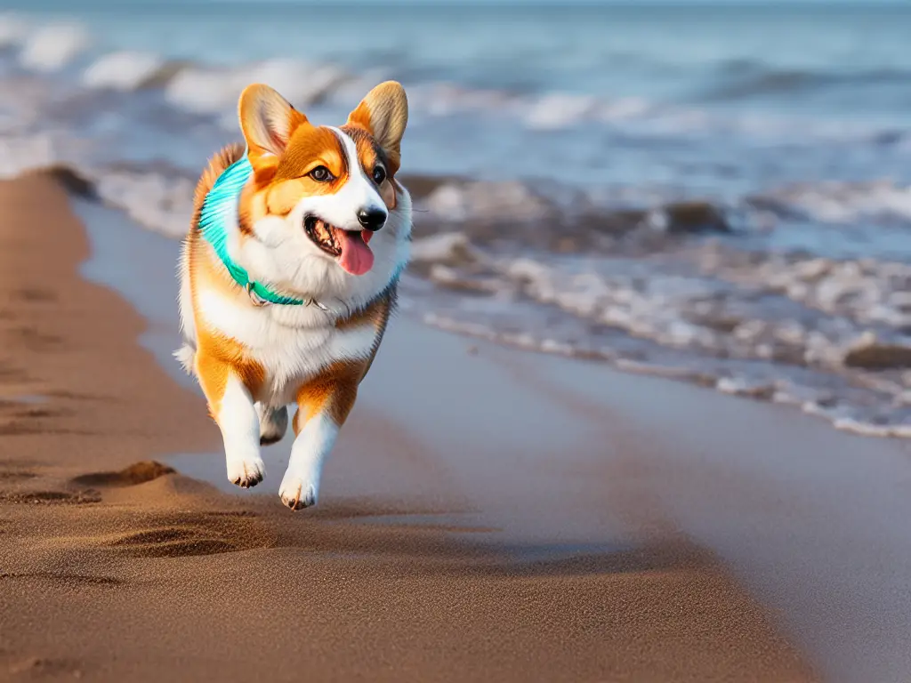 Pembroke Welsh Corgi Running on the beach