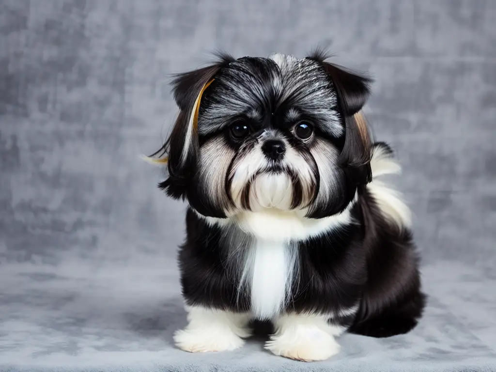 Shih Tzu being groomed focusing on its long and luxurious coat