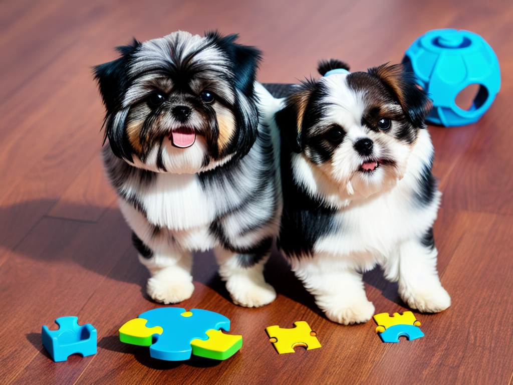 Shih Tzu dog engaging with a treat dispensing puzzle toy
