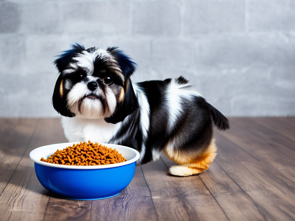 Shih Tzu eating from a bowl of high quality dog food specific for small breeds