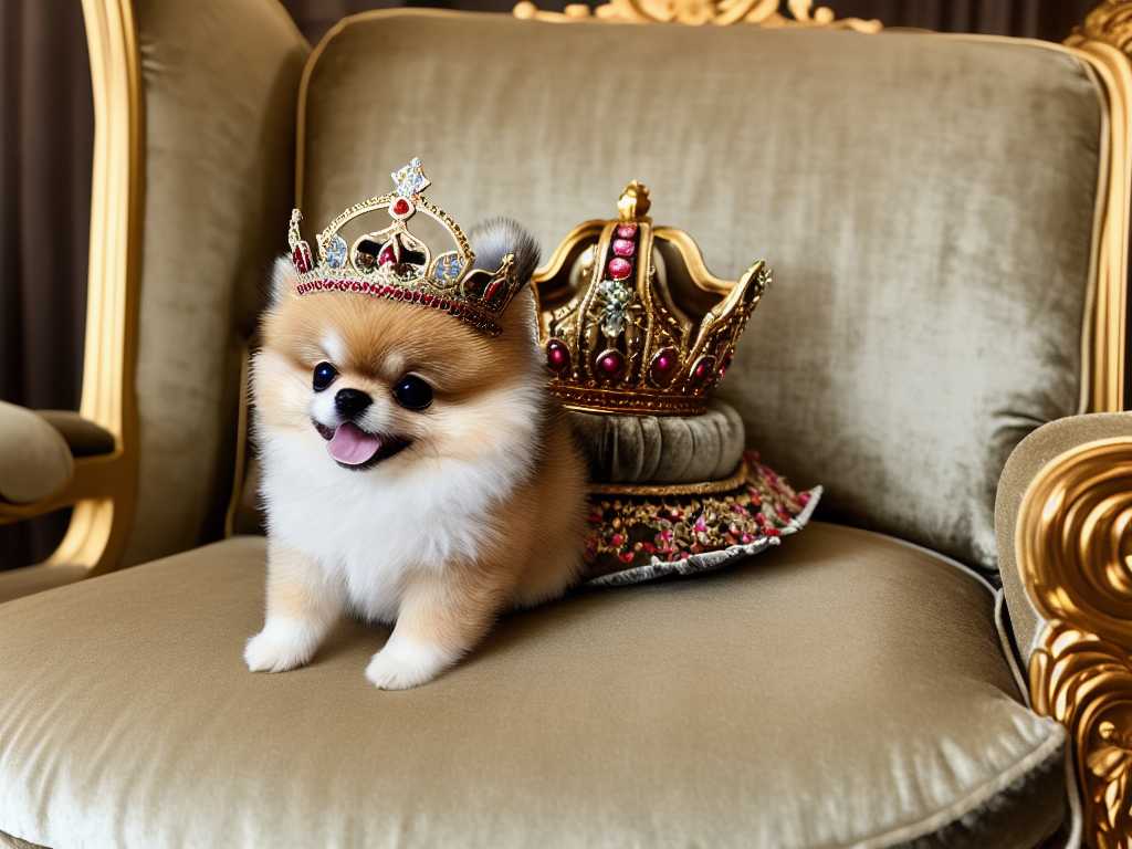 Teacup Pomeranian wearing a tiny crown