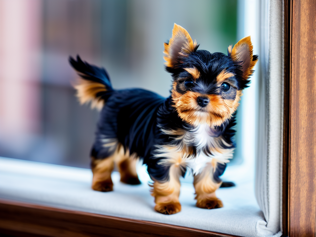 Teacup Yorkshire Terrier Puppy Looking out a window 1