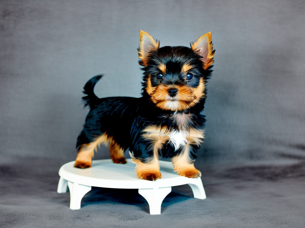 Teacup Yorkshire Terrier on a small table