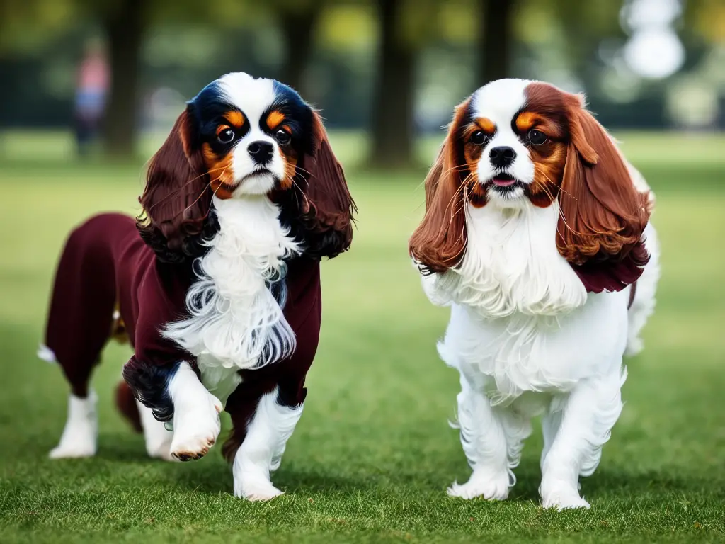 Tricolor King Charles Spaniel Cavalier Playing in the park