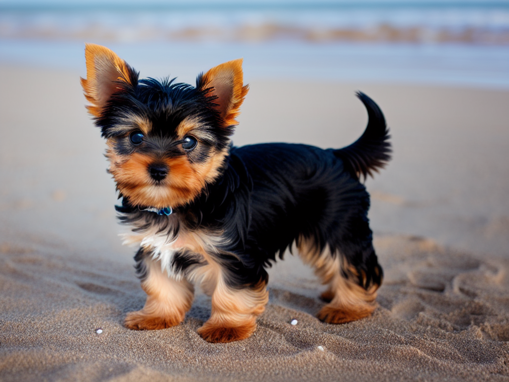 Yorkshire Terrier Puppy at the Beach