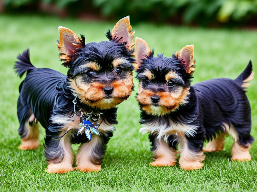 Yorkshire Terrier Puppy at the park socialising with other dogs
