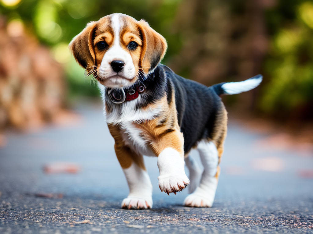 beagle puppy out for a walk