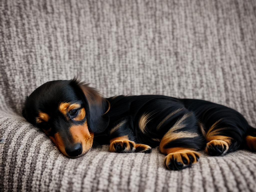 long haired dachshund puppy sleeping on the couch