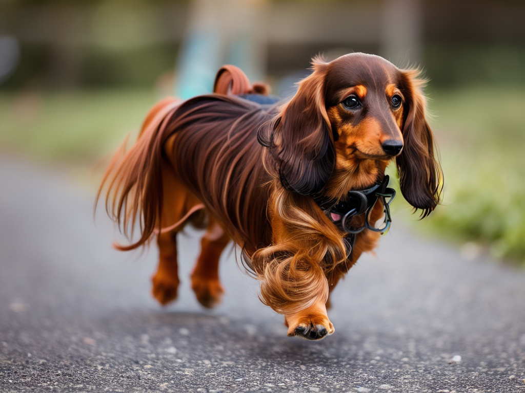 long haired dachshund walking
