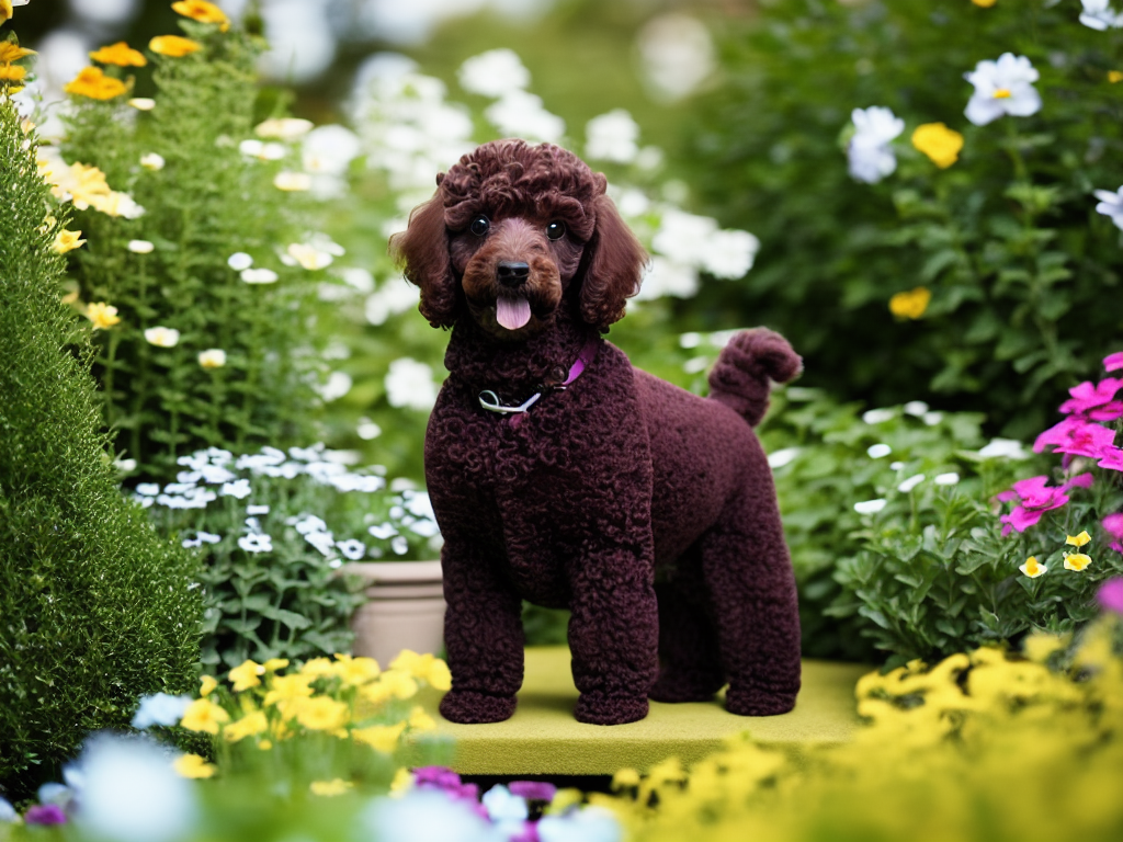 miniature poodle sitting in the garden