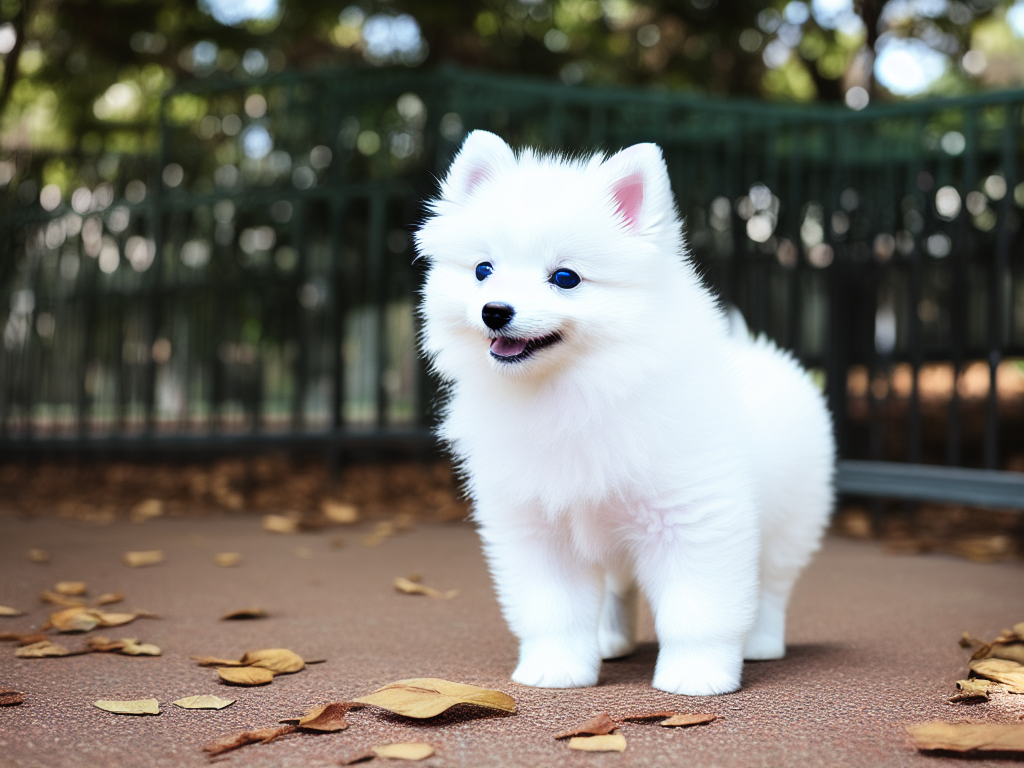 white Pomeranian puppy at the park