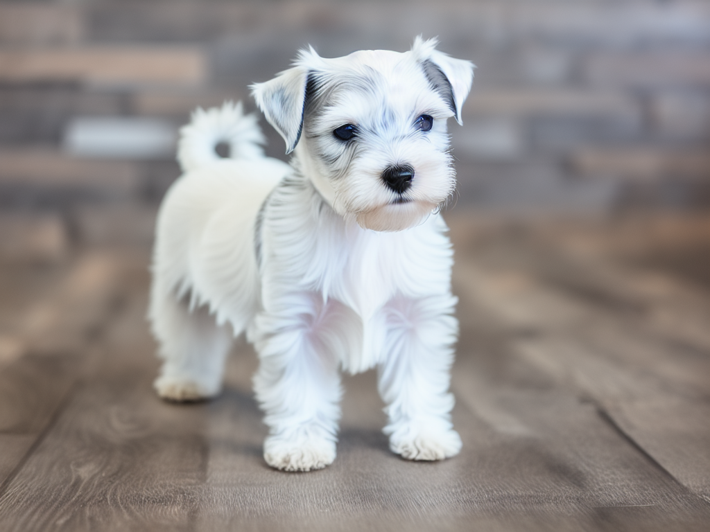 white miniature schnauzer puppy looking tired