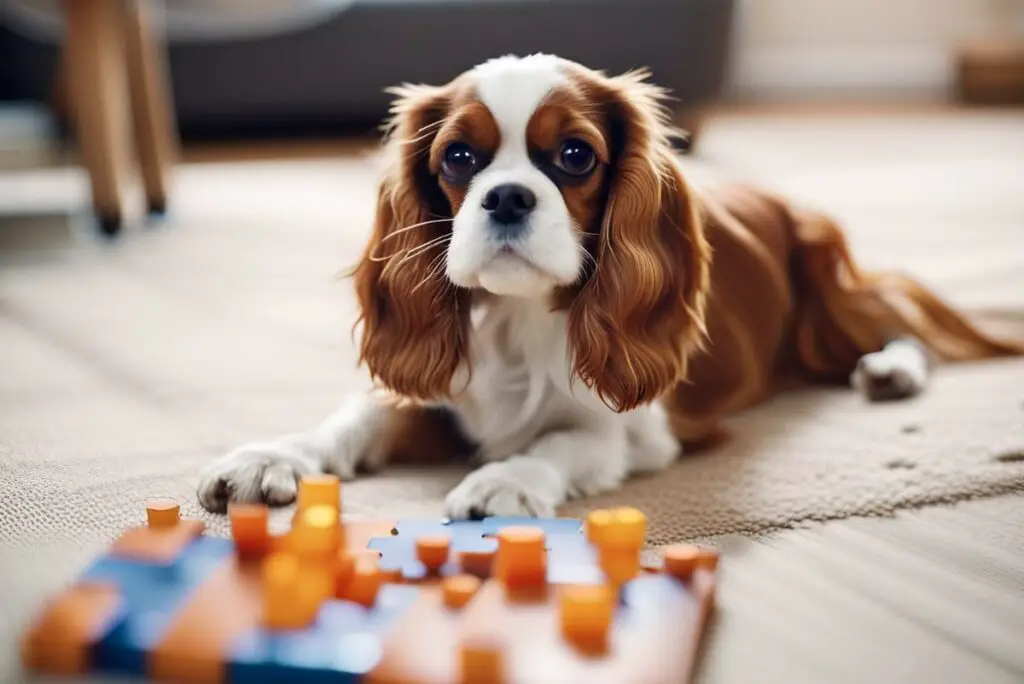 A Cavalier King Charles Spaniel playing