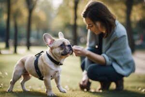 A Frenchie puppy engaging in playful activities