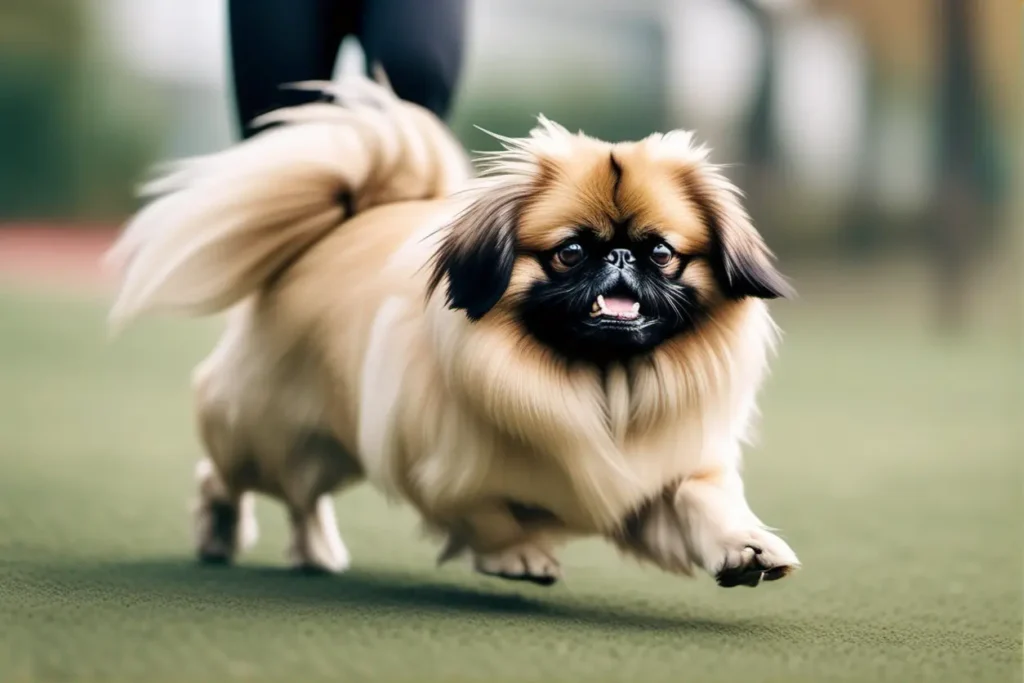 A Pekingese dog engaging in moderate physical activities demonstrating the breeds moderate exercise