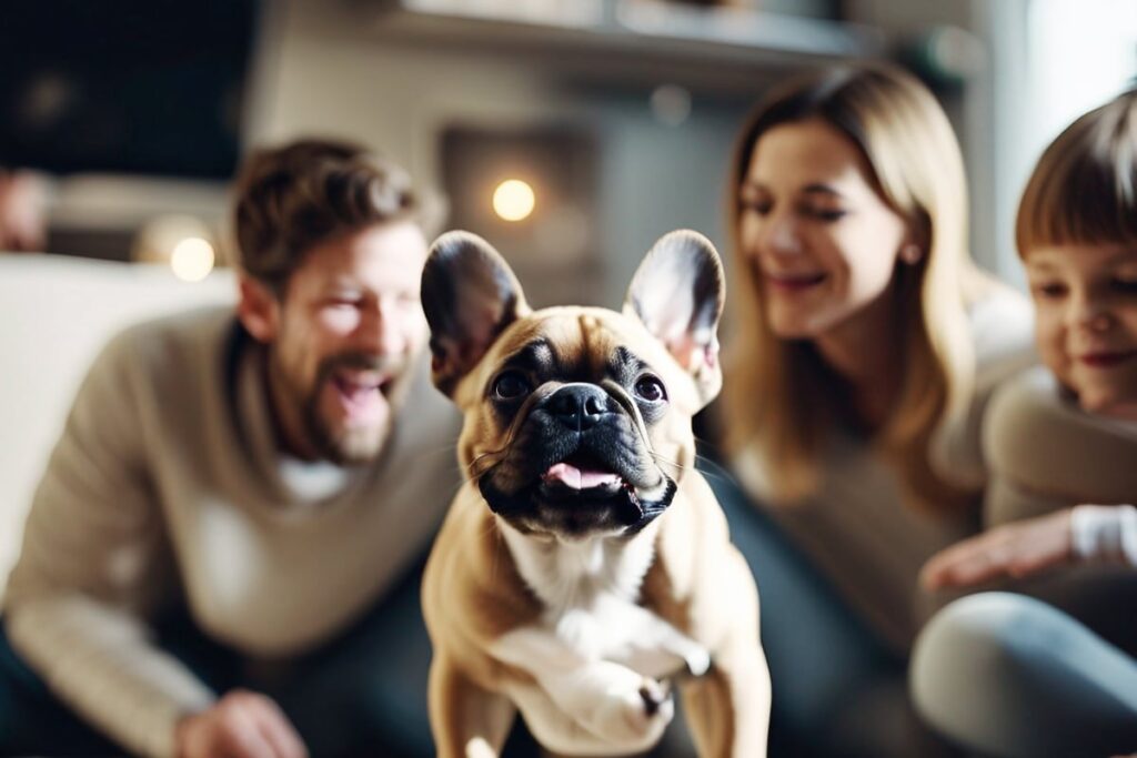 A family welcoming a new French Bulldog puppy into their home