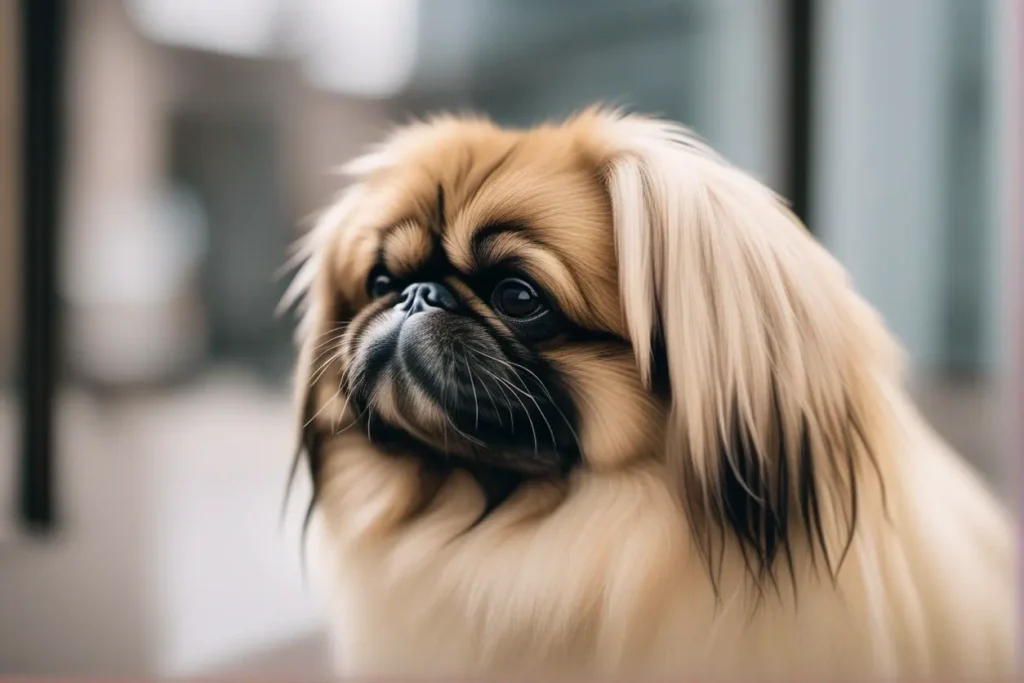 A well groomed Pekingese dog showcasing its unique characteristics a flat face and a double coat